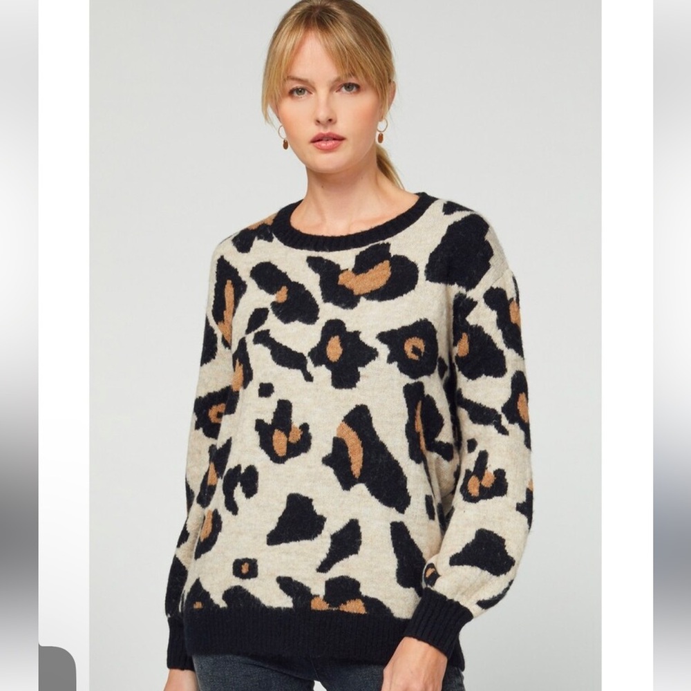 •ENTRO•URBAN OUTFITTERS LEOPARD PRINT  KNIT CREWNECK SWEATER SIZE SMALL EUC